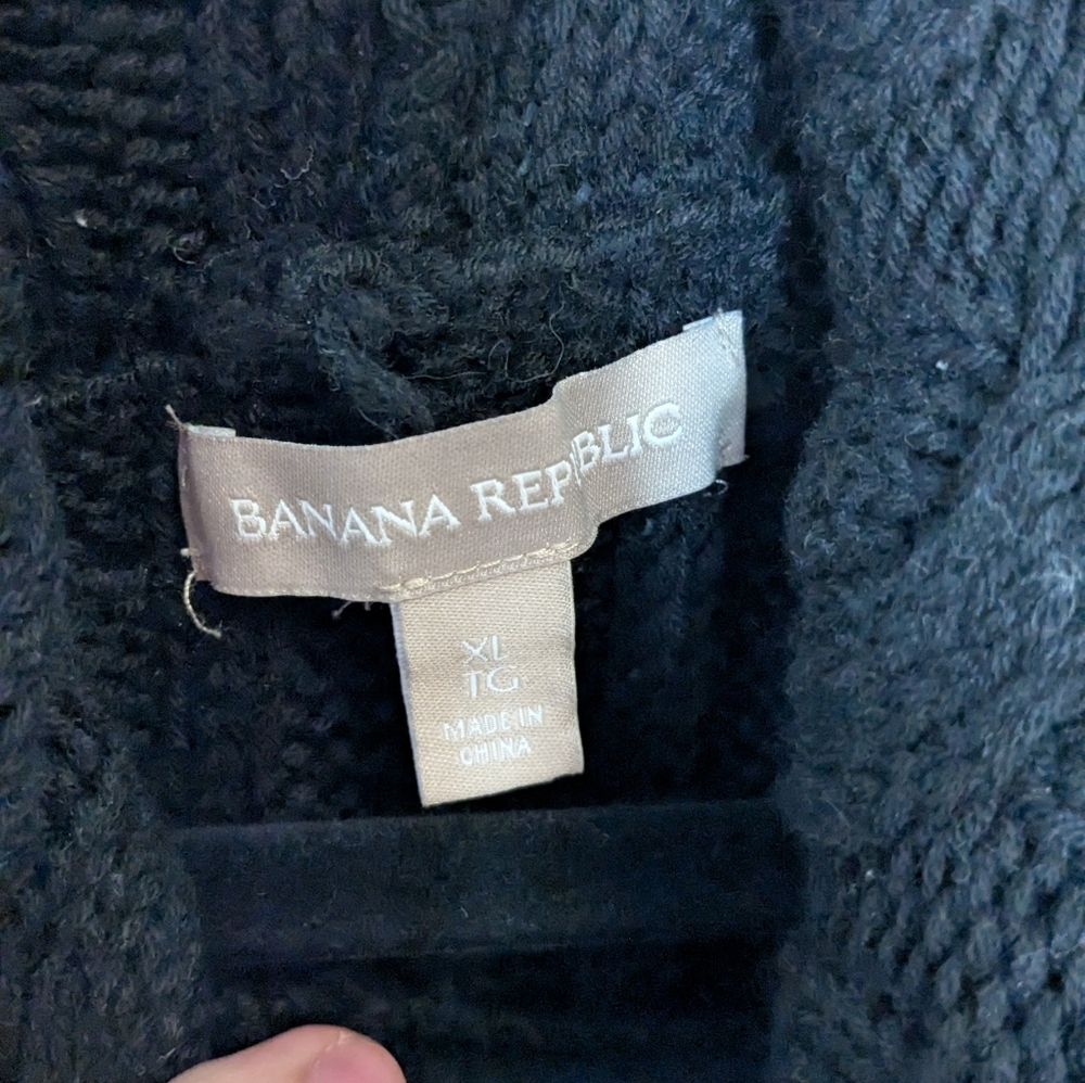 Banana Republic Wool Blend Cowl Neck Cable Knit Tunic Black Sweater - Size XL - Picture 3 of 8